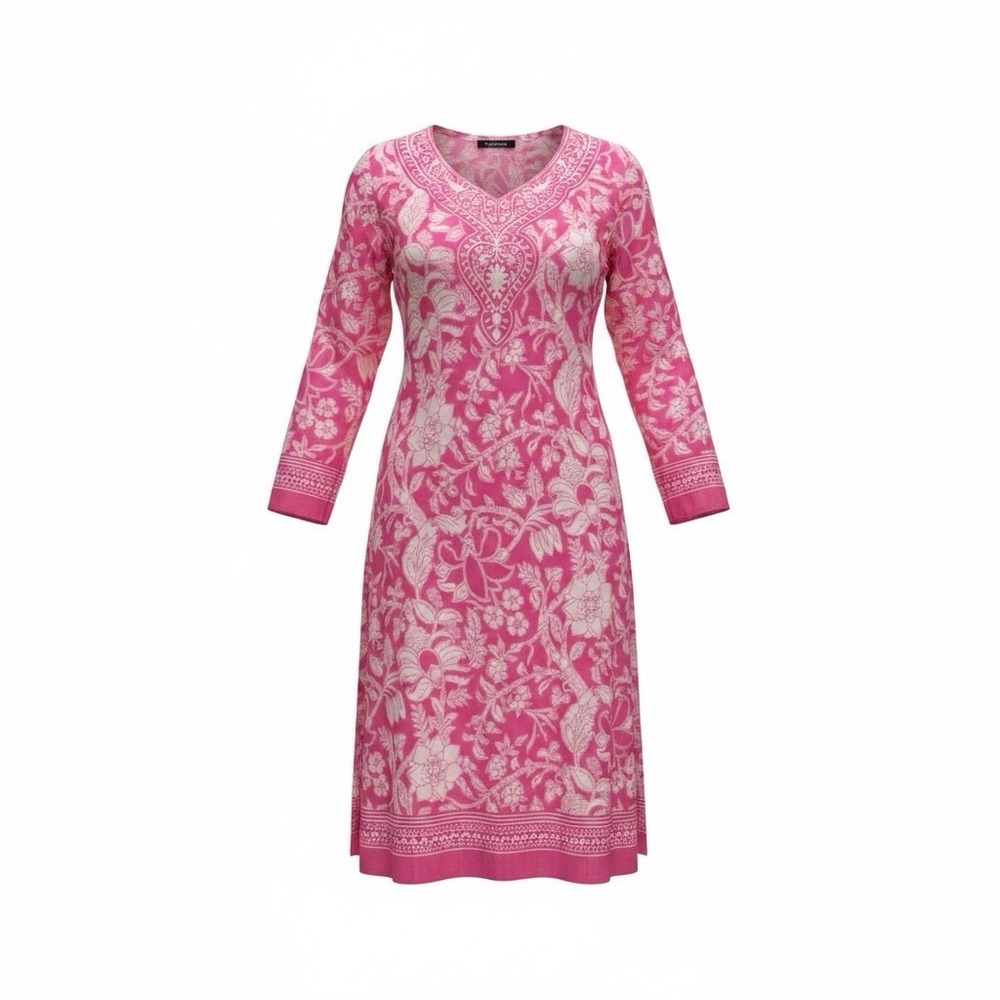 Raj Pink Floral Tunic Dress 100% Cotton Women's L Boho India NWT